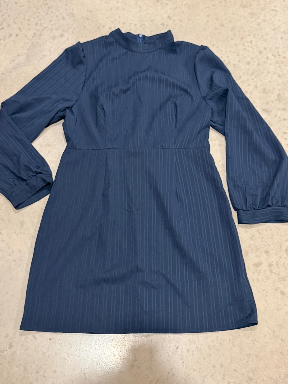 SHEIN Navy Pinstripe Long Sleeve Mock Neck Dress